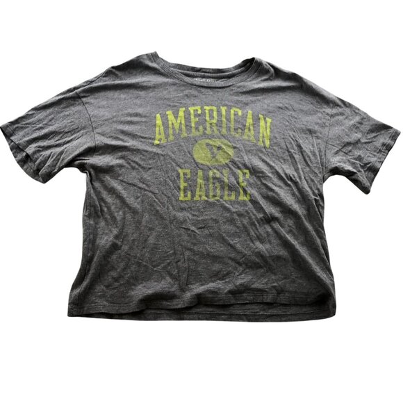 American Eagle Women T-Shirt Large Short Sleeve Graphic Tee Crop Top Gray Casual - Picture 1 of 10